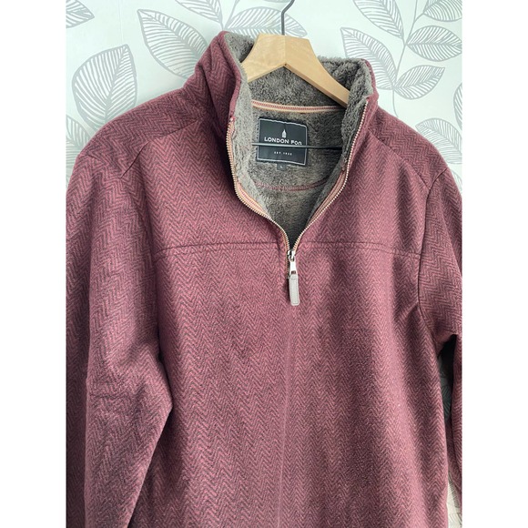 London Fog Burgundy Half Zip Fleece Lined Sweater, Size L - Picture 2 of 4